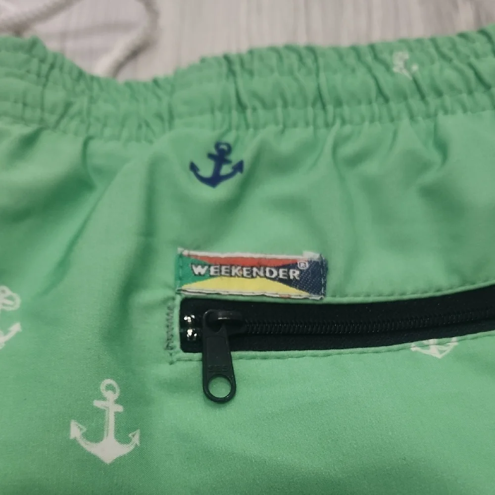 90's Made In USA Weekender Brand Mint Anchor Print Swim Trunks‎